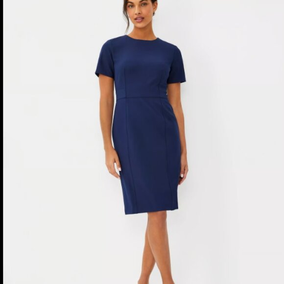 ANN TAYLOR BI STRETCH SHORT SLEEVE SHEATH DRESS PURE SAPPHIRE NAVY $159 14 CURVY - Picture 1 of 10